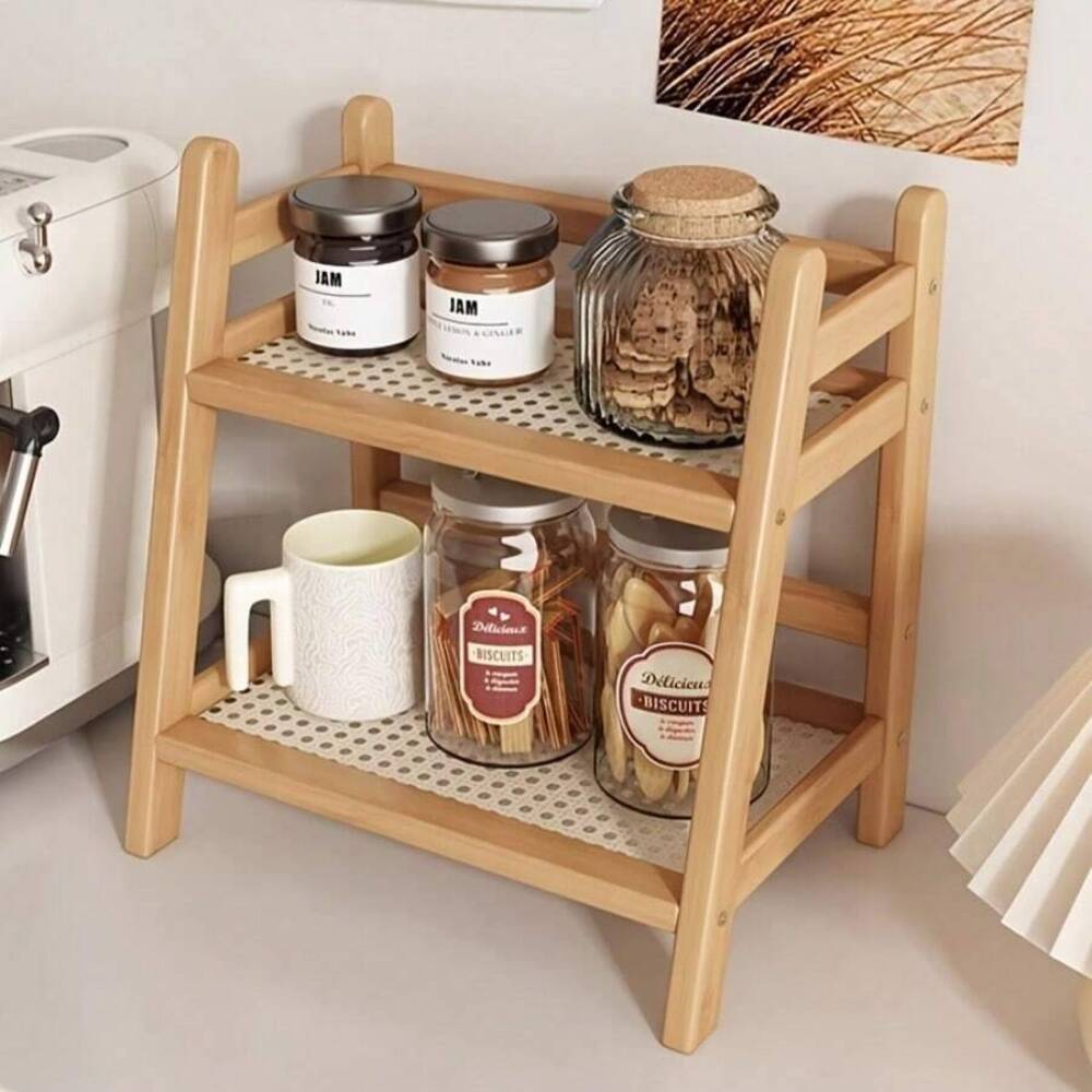 Coffee Equipment Rack - 2-Tier Bamboo Countertop Storage Rack, Wooden