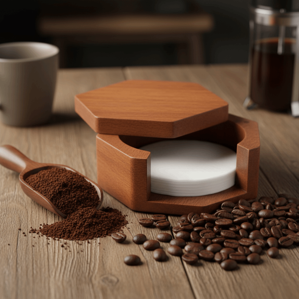 Solid Wood Hexagonal Coffee Fi - Coffee Equipment Organizer recension och pris